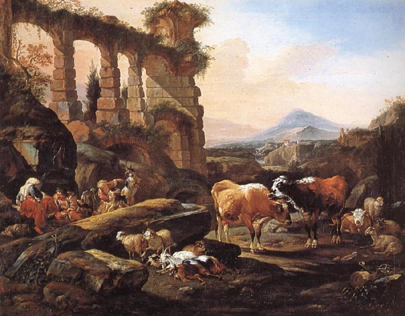 Johann Heinrich Roos Landscape with Shepherds and Animals China oil painting art